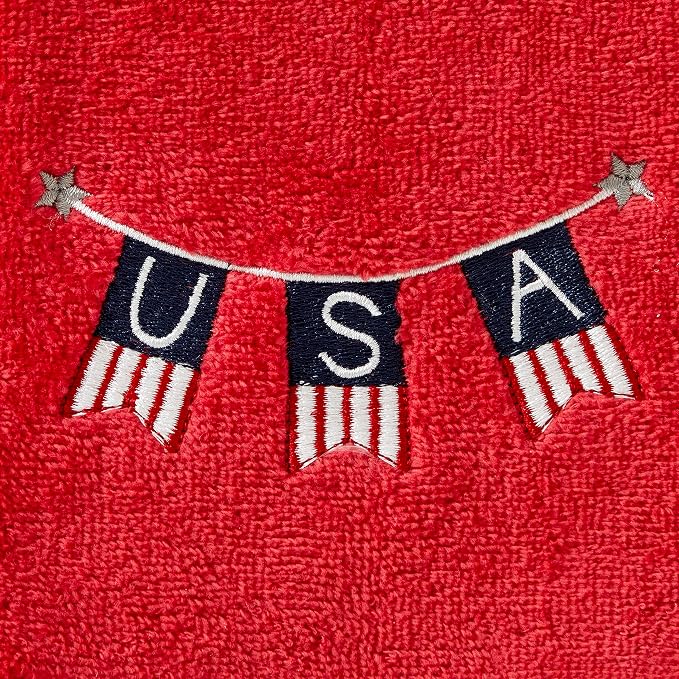 SKL Home USA Banner Hand Towel, (2-Pack), Red | Fun for Memorial Day, 4th of July, Labor Day & all patriotic holidays. For use in the bathroom, kitchen or bar.
