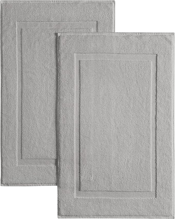 Casual Living Grey Cotton Bath Mats Set of 2 Towel Mats for Bathroom Floor Banded Rugs Soft Absorbent Ring Spun Cotton Washable Essentials Bathroom Shower Accessories, 34-inch x 21-inch, Grey