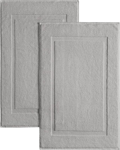 Casual Living Grey Cotton Bath Mats Set of 2 Towel Mats for Bathroom Floor Banded Rugs Soft Absorbent Ring Spun Cotton Washable Essentials Bathroom Shower Accessories, 34-inch x 21-inch, Grey