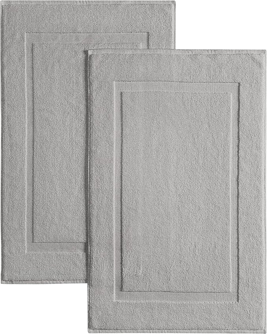 Casual Living Grey Cotton Bath Mats Set of 2 Towel Mats for Bathroom Floor Banded Rugs Soft Absorbent Ring Spun Cotton Washable Essentials Bathroom Shower Accessories, 34-inch x 21-inch, Grey