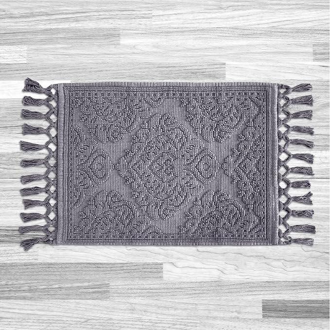Jean Pierre - Ricardo Bath Mat, Woven Fringe Bathroom Rugs, 100% Cotton, Premium Bathroom Decor - Measures 17" x 31" - Dark Gray