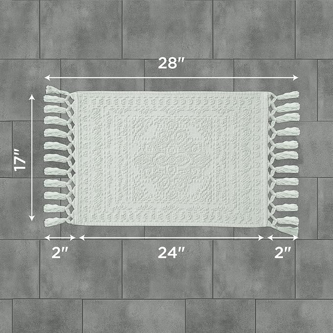 French Connection Nellore Bath Rugs, Woven and Beaded Bath Mats, Durable and Thick Bath Mats for Bathroom and Shower Rugs, 17" x 28", Light Blue