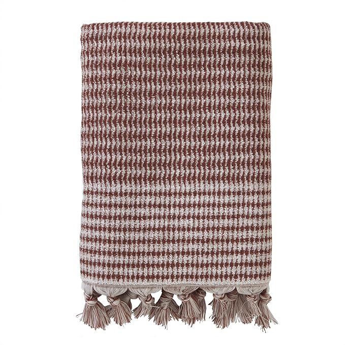 SKL Home Longborough Bath Towel, 100% Turkish Cotton, Spice | 640 GSM weight. Spa-level quality. Soft & absorbent jacquard with hand-knotted tassels.