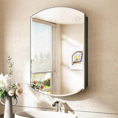 TokeShimi 24x36 Recessed Medicine Cabinet with Mirror Arched, Oval Black Medicine Cabinet with Mirror Beveled with Storage Bathroom Metal Surface Mount Modern