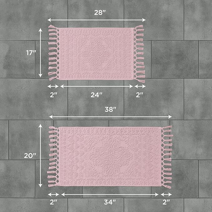 French Connection Nellore Bath Rugs, Set of 2 Woven and Beaded Bath Mats, Durable and Thick Bath Mats for Bathroom and Shower Rugs, 17" x 28" and 20" x 38", Light Purple