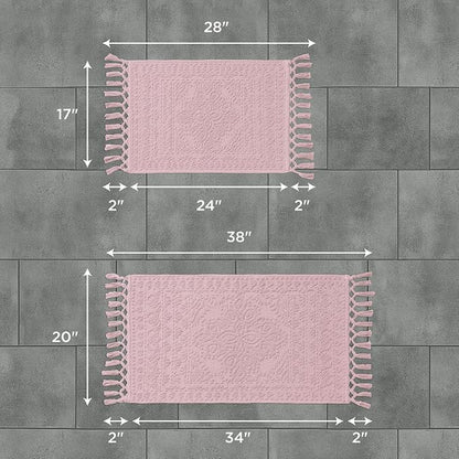 French Connection Nellore Bath Rugs, Set of 2 Woven and Beaded Bath Mats, Durable and Thick Bath Mats for Bathroom and Shower Rugs, 17" x 28" and 20" x 38", Light Purple