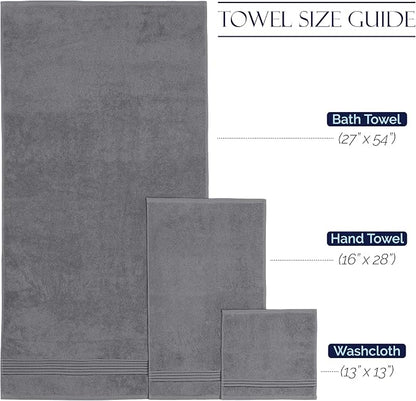 Elegant Comfort Premium Cotton 6-Piece Towel Set, Includes 2 Washcloths, 2 Hand Towels and 2 Bath Towels, 100% Turkish Cotton - Highly Absorbent and Super Soft Towels for Bathroom, Grey