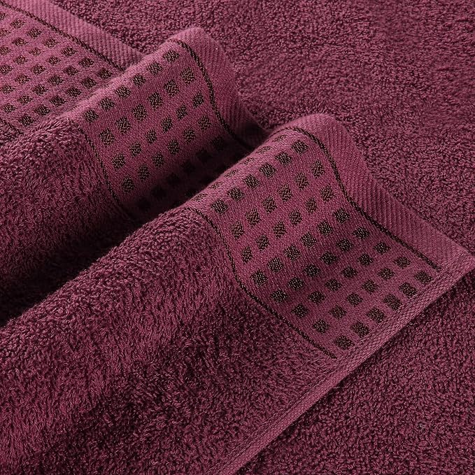 GLAMBURG 100% Cotton Ultra Soft 6 Pack Towel Set, Contains 2 Bath Towels 28x55 Inches, 2 Hand Towels 16x24 Inches & 2 Wash Coths 12x12 Inches, Compact Absorbent Lightweight & Quickdry - Burgundy