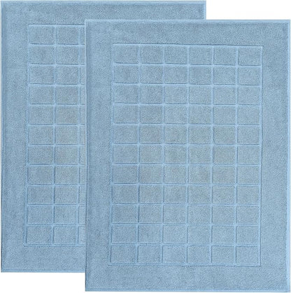 Superior 100% Cotton Bathmat Set, Bath Mats, Bathroom Decor, Shower, Bathtub Essentials, Home Accessories, Small Washable Rug, No Backing, Heavyweight, Nora Collection, Set of 2, 22" x 35", Denim Blue