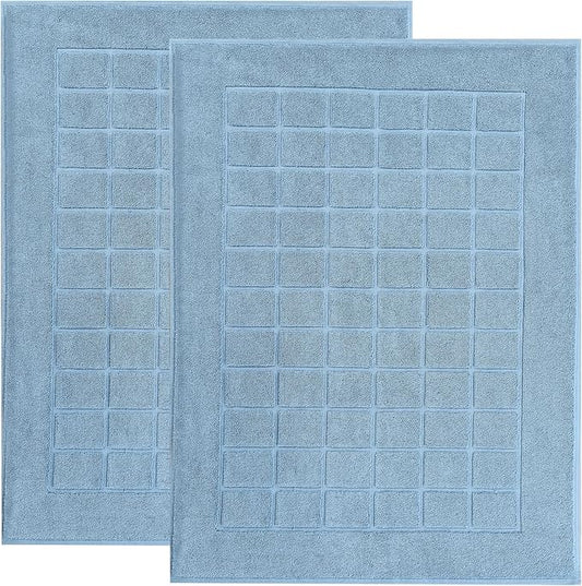 Superior 100% Cotton Bathmat Set, Bath Mats, Bathroom Decor, Shower, Bathtub Essentials, Home Accessories, Small Washable Rug, No Backing, Heavyweight, Nora Collection, Set of 2, 22" x 35", Denim Blue