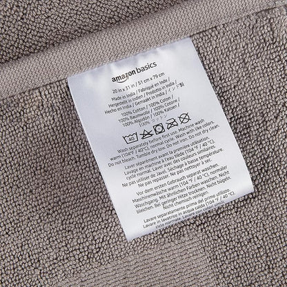 Amazon Basics Banded Bathroom Bath Rug Mat, Machine Washable, 100% Cotton, 31" x 20", Light Gray