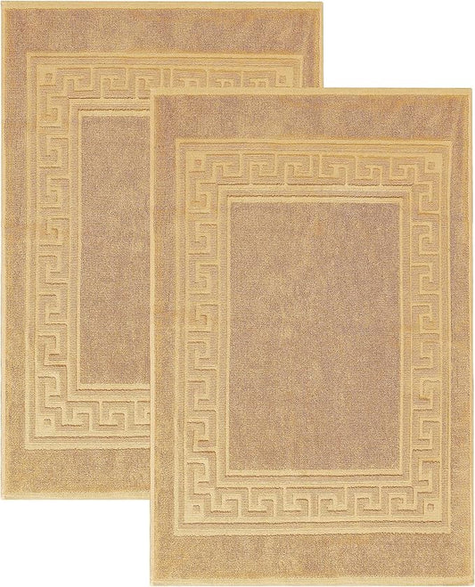 Superior Heavyweight Cotton Bath Mats, Bath Rugs For Bathroom Accessories, Washable Rug For Shower, Bath, Toilet, Modern Decor, No Backing, Luxury Hotel And Spa Quality, Set of 2, 22" x 35", Gold