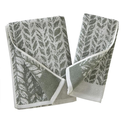 SKL Home Distressed Leaves Bath Towel, 100% Turkish Cotton, Sage | 600 GSM weight. Spa-level quality. Soft, & absorbent, reversible jacquard.