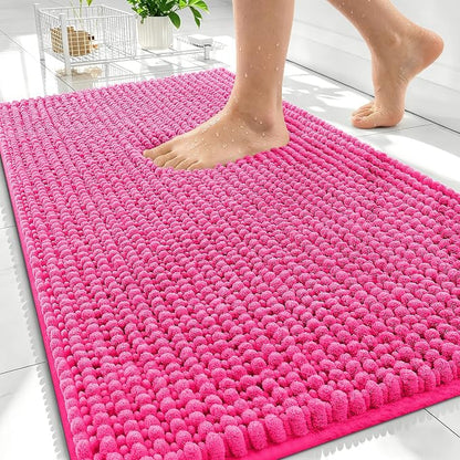 OLANLY Thick Chenille Absorbent Bathroom Rugs Mat 30x20, Hot Pink | Soft Bath Rugs, Rubber Backing, Machine Wash Dry, Bath Mats for Bathroom, Tub and Shower, Home Decor Accessories