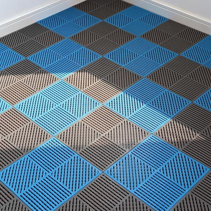 18 Pack Modular Interlocking Floor Mat Rubber Outdoor Tiles with Drainage Holes for Swimming Pool Bathroom Shower Sauna Room Garage Boat, 12" L×12" W×0.4" Th Gray