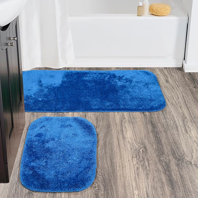 Garland Rug Traditional Nylon Washable Electric Blue 2 Bath Rugs (21" X 34", 22" X 60") - Soft, Absorbent, and Stylish for Your Bathroom