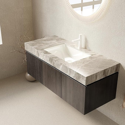 48 Inch Floating Bathroom Vanity with Sink Espresso, Wall-Mounted Bathroom Vanity with Drawer and Doors, Light Gray Sintered Stone Countertop and Ceramic Basin,Pre-Assembled,Espresso