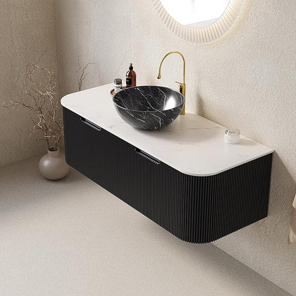 48" Floating Bathroom Vanity with Sink, Plywood Bathroom Vanities with Ultra-Thin Marble Ceramic Basin and Top, 2 Large Soft-Closing Storage Drawers, Pre-Assembled Cabinet, Gloss Black