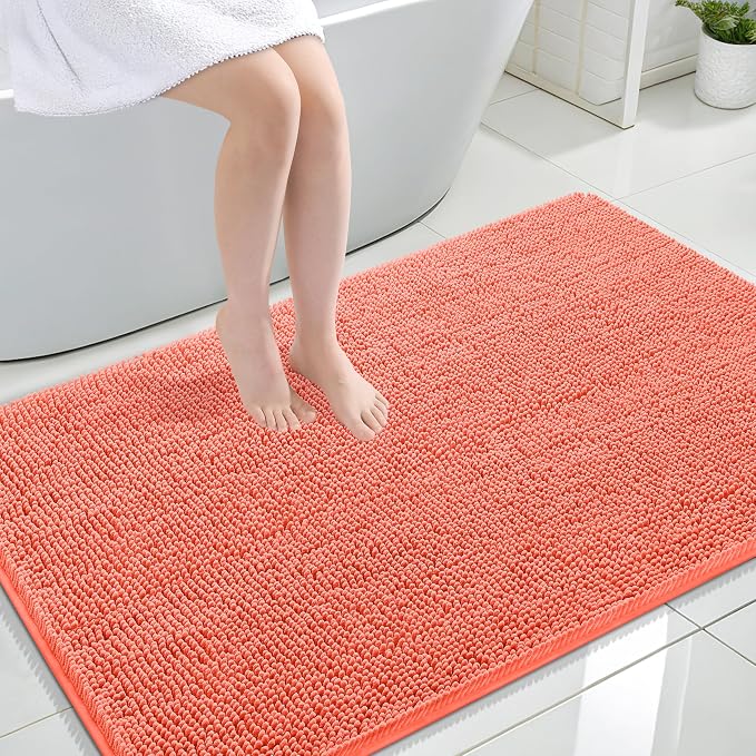 OLANLY Large Bathroom Rugs 47x32, Extra Soft Absorbent Chenille Bath Rugs | Coral, Quick-Drying Rubber Backing, Machine Washable Bath Mat for Bathroom Floor, Tub and Shower, Home Decor Accessories