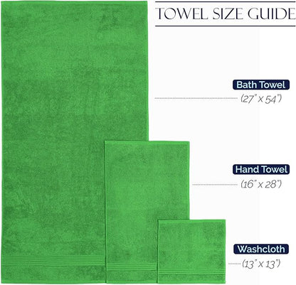 Elegant Comfort Premium Cotton 6-Piece Towel Set, Includes 2 Washcloths, 2 Hand Towels and 2 Bath Towels, 100% Turkish Cotton - Highly Absorbent and Super Soft Towels for Bathroom, Emerald Green