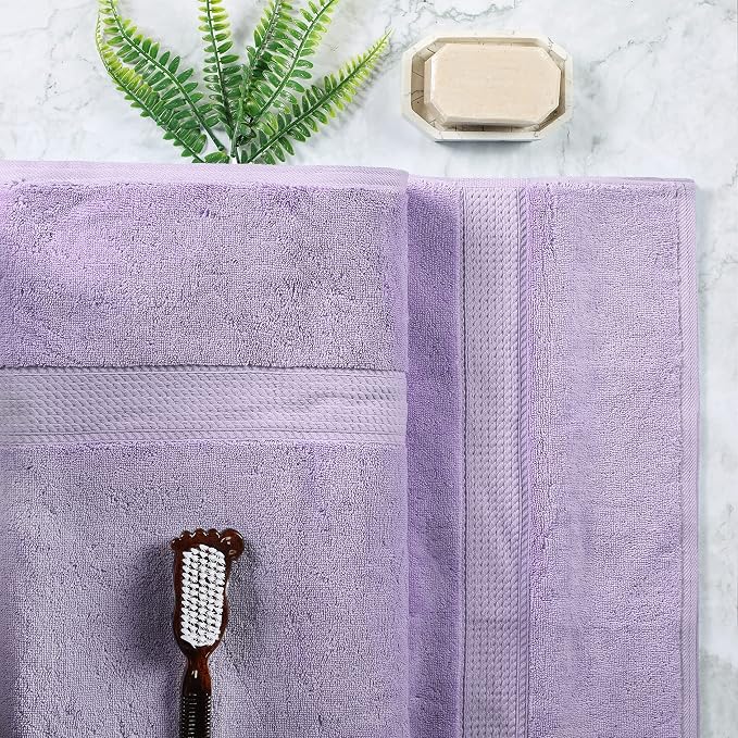 SUPERIOR Egyptian Cotton Pile Heavyweight Bath Sheet, 2 Piece Set, Purple | Highly Absorbent, Ultra Soft Luxury 800 GSM Towel Set for Bathroom, Shower, Hotel Essentials Oversize Plush Madeline Towels