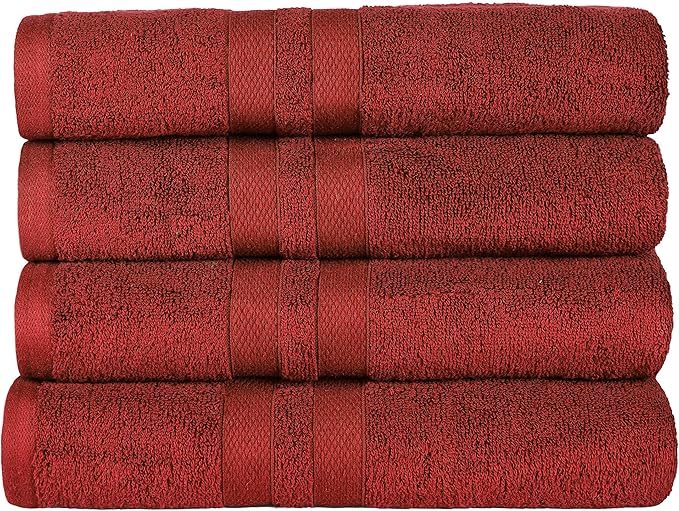 Superior Ultra-Soft 4-Piece Cotton Bath Towel Set, Home Essentials Includes 4 Bath Towels, Absorbent Towels for Daily Use, Guest/Master Bathroom Decor, Shower Basics, Quick Dry - Maroon