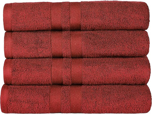 Superior Ultra-Soft 4-Piece Cotton Bath Towel Set, Home Essentials Includes 4 Bath Towels, Absorbent Towels for Daily Use, Guest/Master Bathroom Decor, Shower Basics, Quick Dry - Maroon