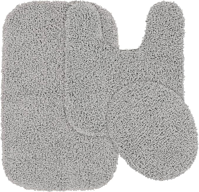 Garland Rug Jazz Nylon Washable 3 Piece Set (Lid, Contour, 21" x 34" Mat) Platinum Gray Bath Rugs Soft, Absorbent, and Stylish for Your Bathroom