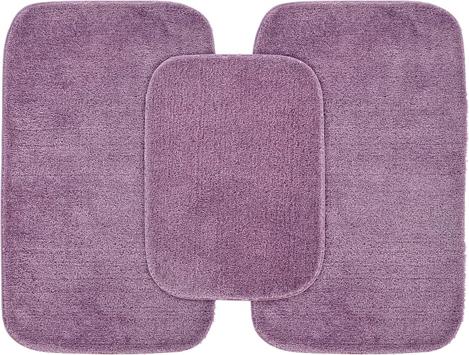 Garland Rug Traditional Nylon Washable Purple 3 Bath Rugs (17" X 24", 21" X 34", 21" X 34") - Soft, Absorbent, and Stylish for Your Bathroom