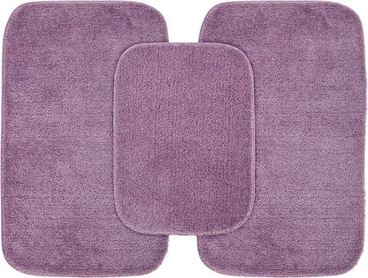 Garland Rug Traditional Nylon Washable Purple 3 Bath Rugs (17" X 24", 21" X 34", 21" X 34") - Soft, Absorbent, and Stylish for Your Bathroom