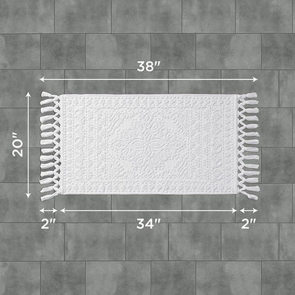 French Connection Nellore Bathroom Rugs, Woven and Beaded, Durable Bath Rugs, Thick Bath Mats for Bathroom and Shower Rugs,20" x 38", White