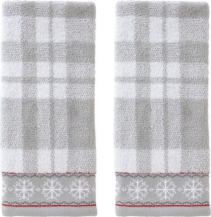 SKL Home Winter/Christmas Whistler Plaid Hand Towel 2pc Set, Gray | 100% Cotton. 500 GSM. Soft & absorbent plaid jacquard. Great for the bathroom, kitchen or bar & holiday gifting.