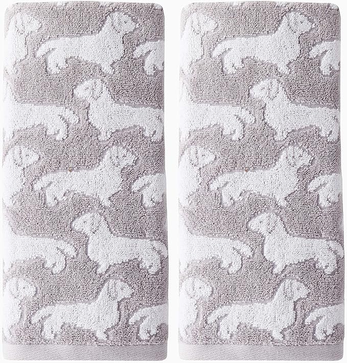 SKL Home by Saturday Knight Ltd. Dog 2 Pc Hand Towel, Gray | 550 GSM weight. Plush & absorbent terry jacquard. For use in the bathroom, kitchen or bar. Great for pet lovers.
