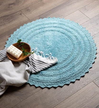 DII Crochet Collection Reversible Bath Mat, Round, 27.5" Diameter, Cameo Blue