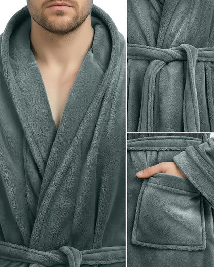 NY Threads Mens Robe with Hood, Luxury Plush Fleece Hooded Mens Bathrobe, Spa Bath Robe for Men