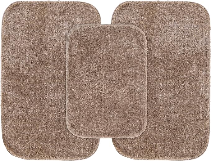 Garland Rug Traditional 3 Piece Nylon Washable Bathroom Rug Set No Lid or Contour (17x24/21x34/21x34) Taupe