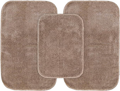 Garland Rug Traditional 3 Piece Nylon Washable Bathroom Rug Set No Lid or Contour (17x24/21x34/21x34) Taupe