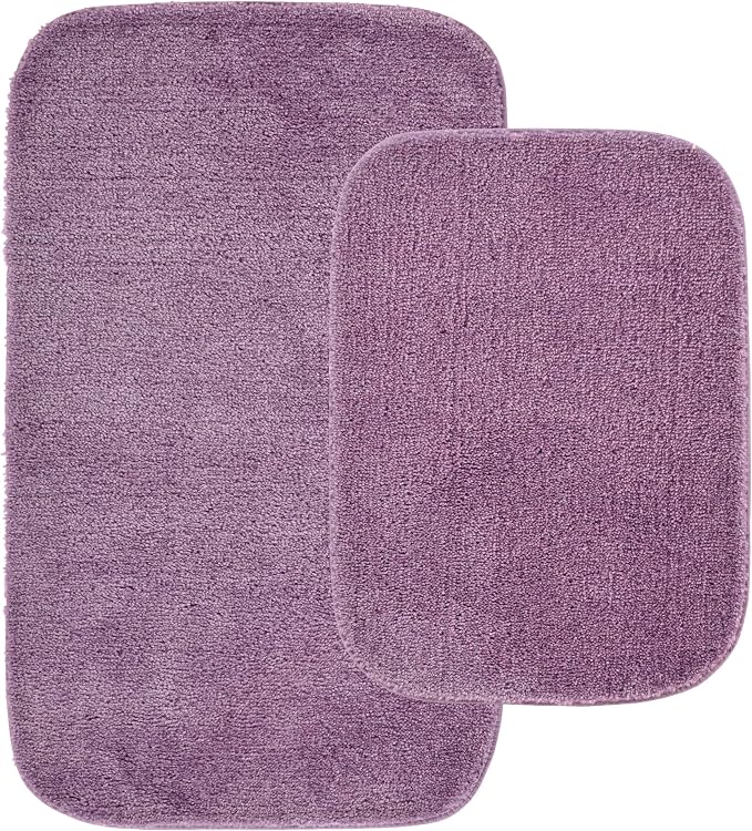 Garland Rug Traditional Nylon Washable Purple 2 Bath Rugs (17" X 24", 21" X 34") - Soft, Absorbent, And Stylish for Your Bathroom