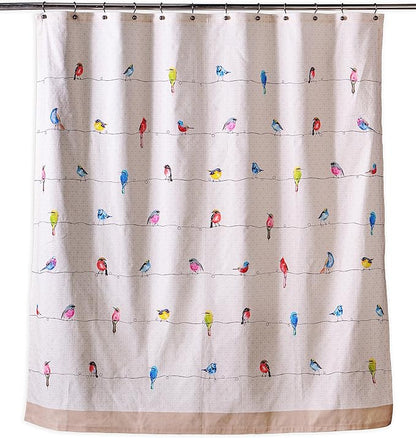 Maison d' Hermine Shower Curtain 100% Cotton One Panel 70"x72" Washable Fabric Shower Curtains for Bathroom, Easy Hanging with 12 Button Holes - Home Hotel Spa Easter Gifts (Birdies on Wire)