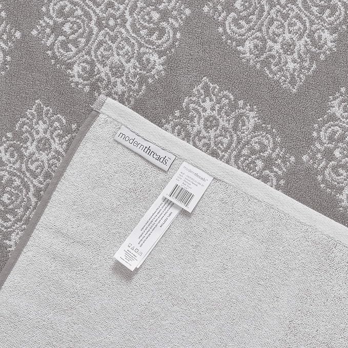 Modern Threads 6-Piece 100% Cotton Damask Medallion Towel Set, Grey | Highly Absorbent, Soft & Plush, Quick-Drying, 550 GSM, Color-Rich Yarn-Dyed Design, OEKO-TEX Certified