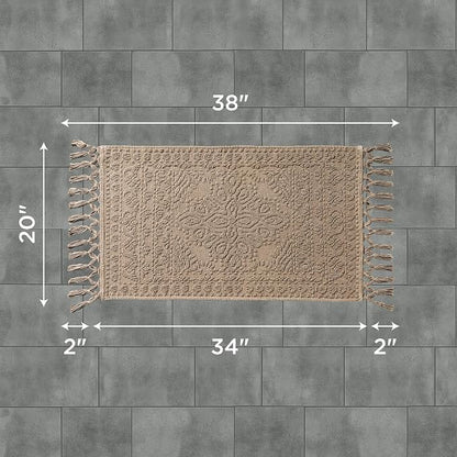 French Connection Nellore Bath Rugs, Woven and Beaded Bath Mats, Durable and Thick Bath Mats for Bathroom and Shower Rugs, 20" x 38", Taupe