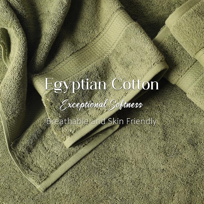 SUPERIOR Madeline Plush Egyptian Cotton 12-Piece Towel Set - Forrest Green | Heavyweight 12 Pc Egyptian Cotton Towel Set Includes 4 Bath Towels 4 Hand Towels 4 Washcloths Decorative Rope Border