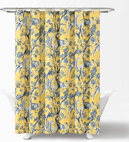 Lush Decor Dolores Shower Curtain 72" W x 72" L Yellow - Floral Shower Curtains for Bathroom - Fabric Bathroom Curtain - Maximalist Decor