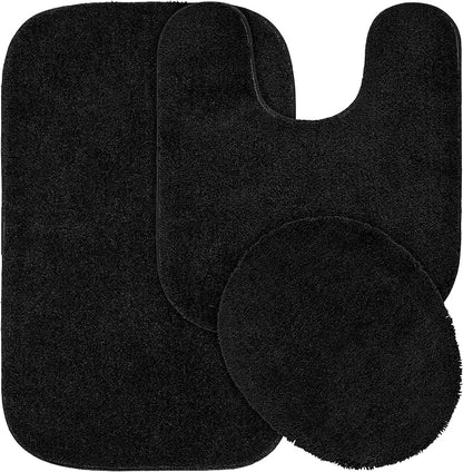 Garland Rug Traditional Nylon Washable Black 3 Piece Set - Lid, Contour, Bath Rug - Soft, Absorbent, and Stylish for Your Bathroom