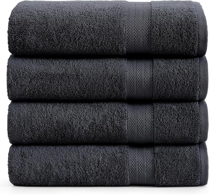 LANE LINEN Large Bath Sheets Absorbent Quick Dry 100% Cotton 4 Pack - Black | Large Bath Sheets - Classic Terry Weave, Densely Woven, Coordinated Colors, Everyday Durability, OEKO-TEX Certified