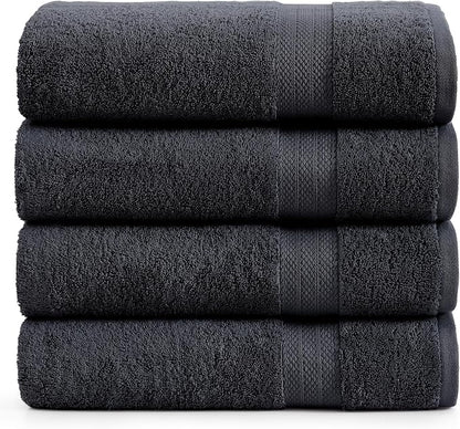 LANE LINEN Large Bath Sheets Absorbent Quick Dry 100% Cotton 4 Pack - Black | Large Bath Sheets - Classic Terry Weave, Densely Woven, Coordinated Colors, Everyday Durability, OEKO-TEX Certified