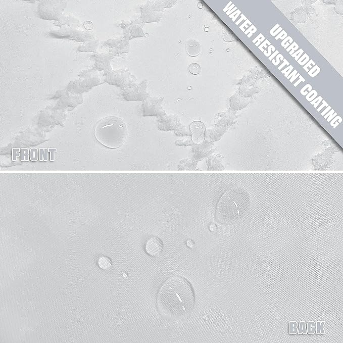 Extra Long White Textured Woven Fabric Boho Shower Curtain with Tassels 72 x 78 Modern Farmhouse Minimalist, Tufted Chevron Striped Shabby Chic, Water Resistant Cloth Curtain for Bathroom, Hotel Decor