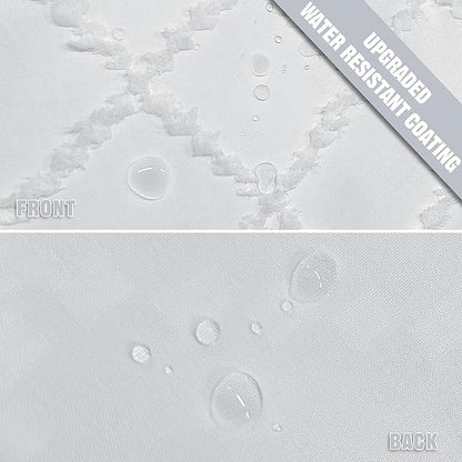Extra Long White Textured Woven Fabric Boho Shower Curtain with Tassels 72 x 78 Modern Farmhouse Minimalist, Tufted Chevron Striped Shabby Chic, Water Resistant Cloth Curtain for Bathroom, Hotel Decor