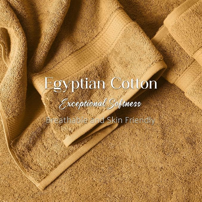 Superior Egyptian Cotton Plush & Absorbent, Bath Towel Set of 4, Gold | Quick Dry, Soft Luxury Towel Set, Bath Essentials for Bathroom, Guest Bath, Spa, 4 Piece Bath, Madeline Towels