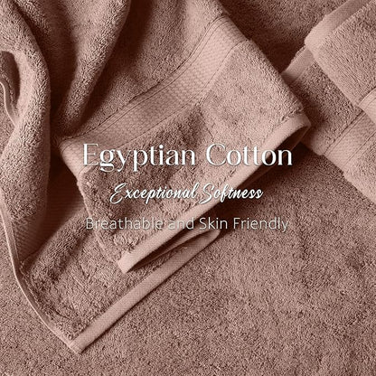 SUPERIOR Egyptian Cotton Ultra Plush & Absorbent, 12 Piece Set, Muted Mauve | Heavyweight 12 Pc Egyptian Cotton Towel Set Includes 4 Bath Towels 4 Hand Towels 4 Washcloths Decorative Rope Border